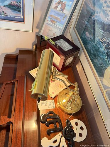 Home Decor Lot: Brass Piano/Desk Lamp, Bombay Photo Box, Music Note Decor B (1 of 17)