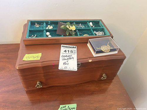 Wood Jewelry Box with Costume Jewelry and Anne Klein Brooch B (1 of 13)