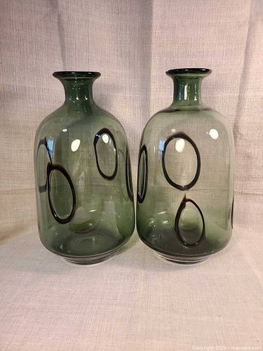 Pair of Green Hand-Blown Glass Vases with Applied Decoration (1 of 10)