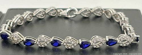925 Sterling Silver pear-cut blue sapphire tennis bracelet (1 of 6)