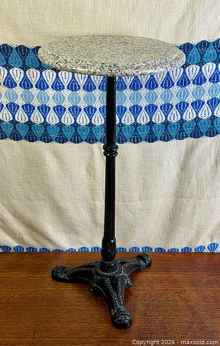 Vintage Granite Top Pedestal Side Table – Cast Iron Base Bistro Accent (1 of 4)