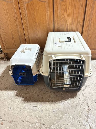 Set of 2 Small & Medium Pet Carriers, Plastic/Metal, White/Blue (1 of 6)