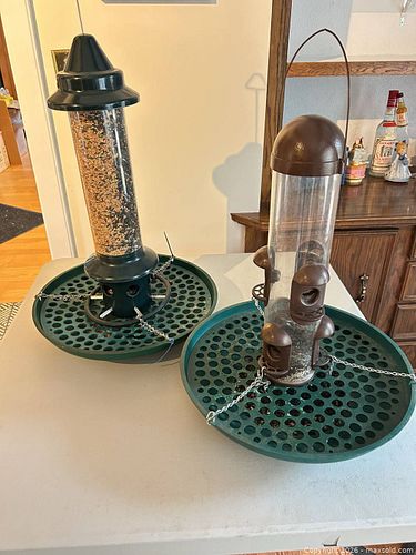 Lot of 2 Tube Bird Feeders, Plastic & Metal, Includes Seed (1 of 4)