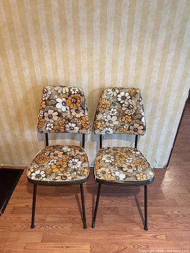 Pair of Retro 1960s-70s Floral Vinyl Dining Chairs (1 of 7)