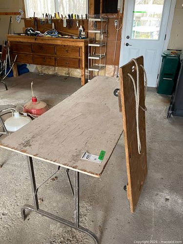 Folding Table and Wooden Moving Dolly with Rope Handles (1 of 13)