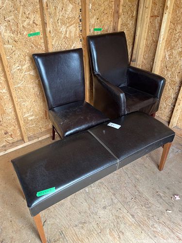 Two Brown Faux Leather Chairs and a Matching Bench (1 of 16)