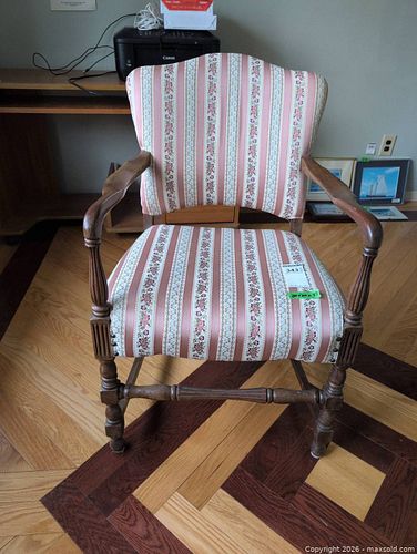 Wooden Armchair with Striped Floral Fabric Upholstery (1 of 8)