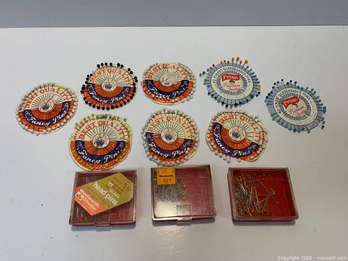 Vintage Glass Head & Assorted Sewing Pins Lot – Cardwheels & Boxes (1 of 4)