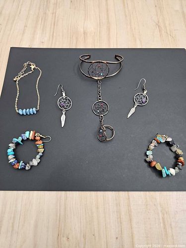 Boho Dreamcatcher Mixed Stone Jewelry Set - Turquoise & Silver (1 of 4)