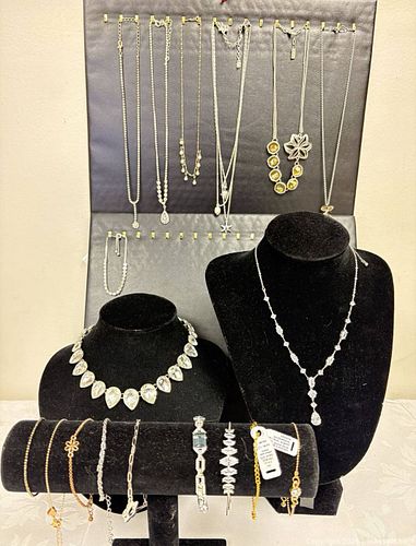 assorted silver-toned and rhinestone-studded bridal or formal jewelry necklaces,and bracel (1 of 15)