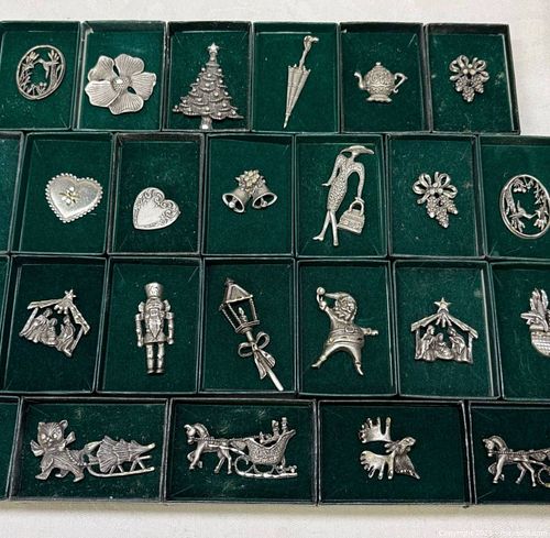collection of vintage pewter ornaments or pins, similar in style to travel keepsakes (1 of 9)