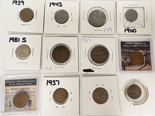 diverse assortment of historical United States and British coins, alongside commemorative  (1 of 13)