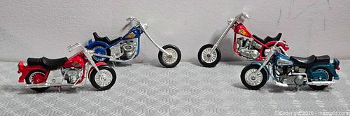 Diecast Custom Chopper & Cruiser Motorcycle Lot – 4-Piece Vivid Color Collection (1 of 19)