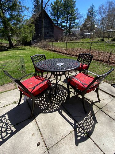 Black Cast Aluminum Patio Dining Set With Four Chairs and Cushions (1 of 12)