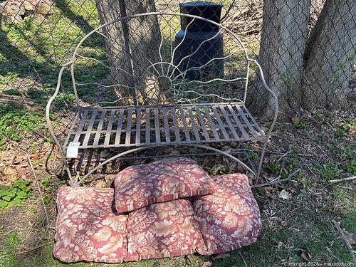 Metal Outdoor Bench With Floral Cushions (1 of 11)