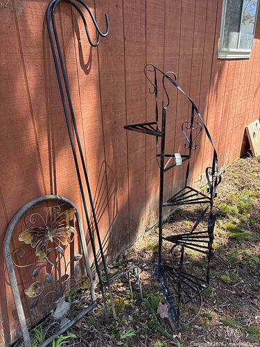 Metal Shepard Hook and Spiral Plant Stand with Butterfly Decor Panel (1 of 7)