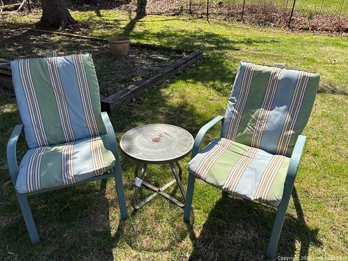 Outdoor Metal Patio Set with Two Chairs and Round Glass Table (1 of 12)