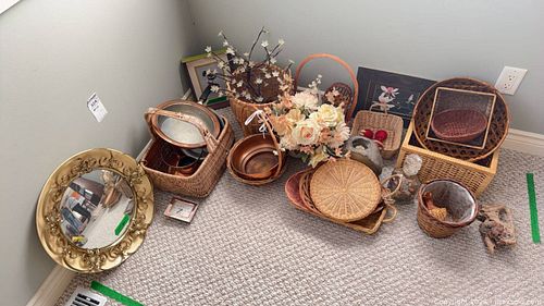 Assorted Home Decor Lot – Wicker Baskets, Mirror, Vase (1 of 14)