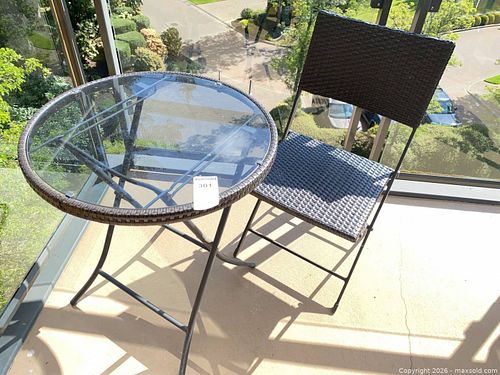 Brown Outdoor Bistro Set with Round Glass Top and Folding Chair (1 of 8)