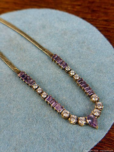 Vintage Amethyst & CZ Necklace – Gold Wash Sterling Silver Statement Piece (1 of 7)