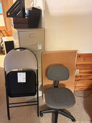 Tall 4-drawer Metal Filing Cabinet, Folding Chair, Desk Chair and Office Accessories (1 of 6)