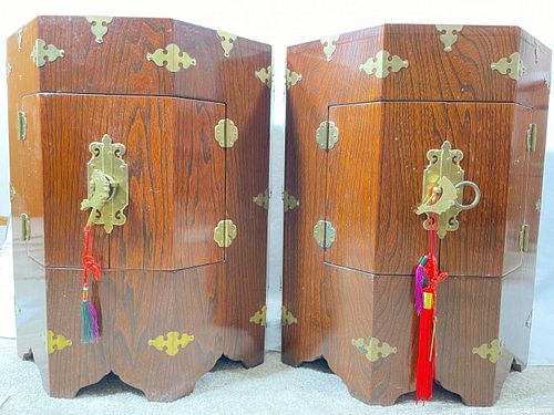 Pair of Asian-Style Veneered Wood Cabinets (1 of 11)