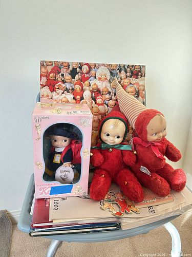 Vintage Kewpie Set: Boxed Doll, 2 Red Plush Elves, Poster (1 of 5)