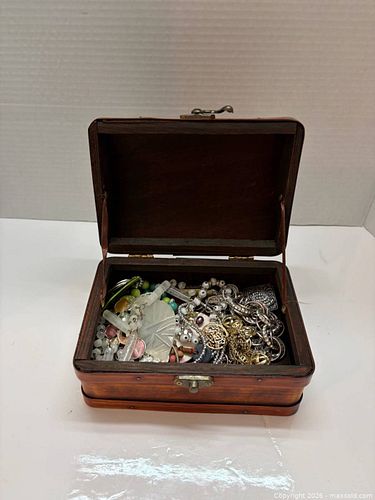 Assorted Costume Jewelry Lot with Wooden Jewelry Box (1 of 3)