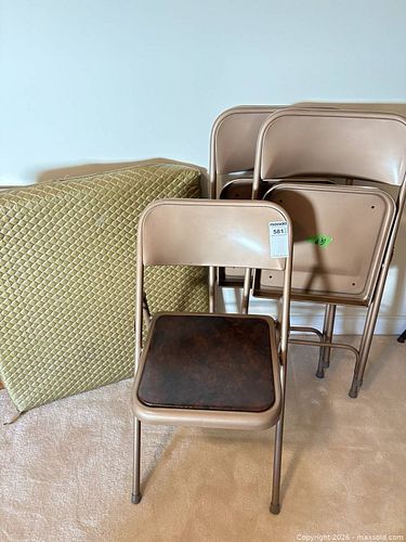 Set of 3 Beige/Tan Folding Chairs with Brown Seats (1 of 8)
