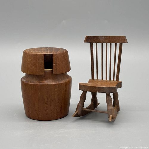 Set of 2 Small Rustic Stained Wooden Miniature Furniture (1 of 4)