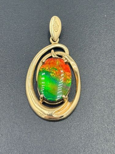 14K Gold Ammolite Gemstone Pendant 2.76G (1 of 8)