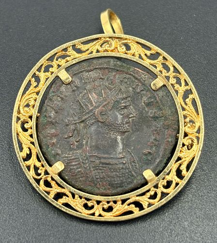 Ancient Byzantine Bronze Coin Set Into 18K Gold Bezel 9.25G (1 of 5)