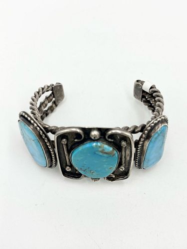 Vintage Navajo (Diné) Turquoise Row Cuff Bracelet 72G (1 of 7)
