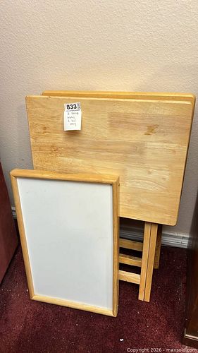 Set of 3 Light Wood Folding TV Tray Tables with Bed Tray B (1 of 9)