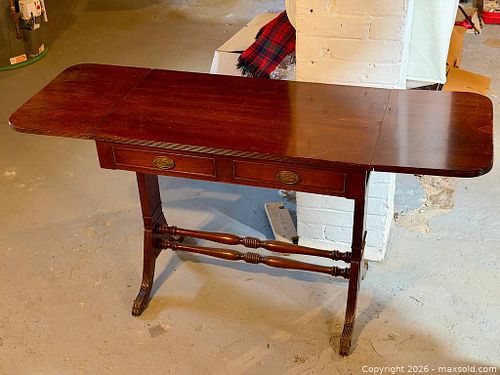 Duncan Phyfe Style Mahogany Drop Leaf Sofa Table w/ Drawers (1 of 11)