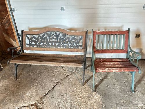 Outdoor Patio Bench and Chair Set — Metal Frame, Wood Slats (1 of 7)