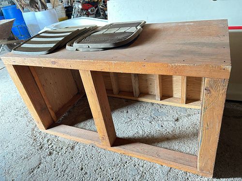 Wooden Workbench Cabinet & Set of 6-8 Tan Rubber Car Floor Mats (1 of 5)