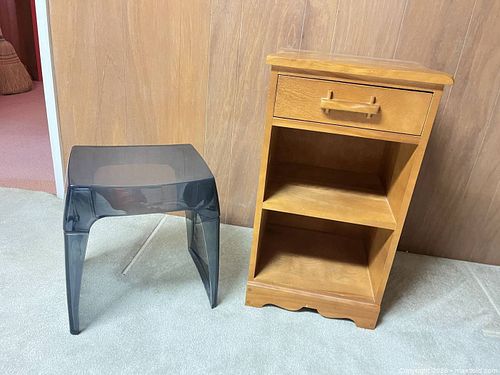 Heavy wooden Night Table; Heavy plastic foot rest (1 of 10)
