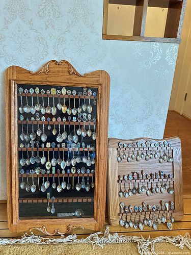 Souvenir Collectible Spoons with Wooden Racks & Glass Display (1 of 10)
