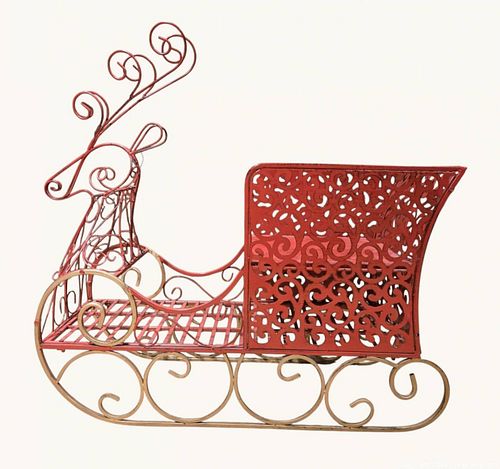 Large Red and Gold Metal Reindeer sleigh  (1 of 10)