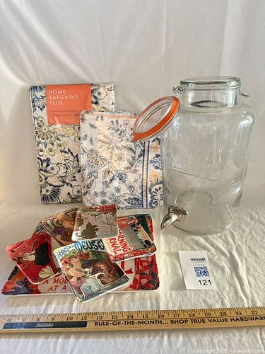 Nantucket beverage jar, tapas set Art Nouveau design Italian tray & plates, table cloths (1 of 11)