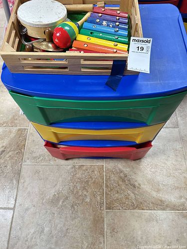 Children's Toy Lot: Wooden Puzzles, Vehicles & Musical Toys includes Plastic 3 drawer Tower (1 of 20)