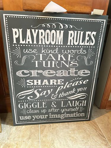Playroom Inspirational Rules Wall Sign Plaque, Gray & White (1 of 3)