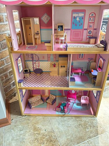 Three-Story Wooden Dollhouse with Furniture, 32.5" x 13.5" x 51.5" (1 of 8)