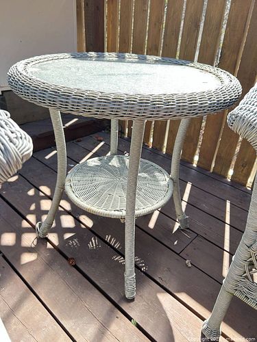 Gray Resin Wicker Patio Furniture Set with Round Glass Side Table (1 of 9)