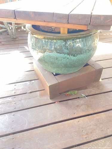 Outdoor Wooden Coffee/Side Table with Large Glazed Planter (1 of 3)