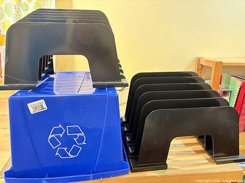 2 Desktop File Holders & Blue Recycling Bin & Document Stand & Pen/Supplies holder (1 of 1)