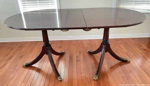 Mahogany Tilt-Top Pedestal Table with Brass Lion Paw Feet (1 of 15)