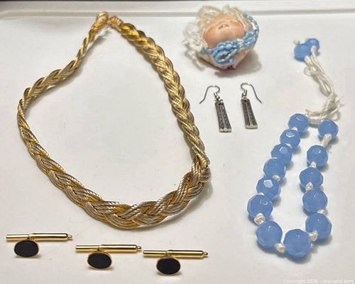 Mixed Jewelry Lot with Braided Gold-Tone Necklace & Accessories (1 of 15)