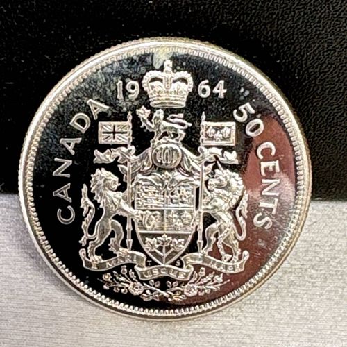 1964 silver Canadian 50-cent coin featuring the Coat of Arms of Canada (1 of 6)